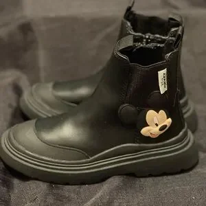Zara Shoes Zara Black Leather Mickey Mouse Boots Size 29